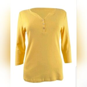 Karen Scott Yellow Henley Top 3/4 Sleeve Cotton Size L